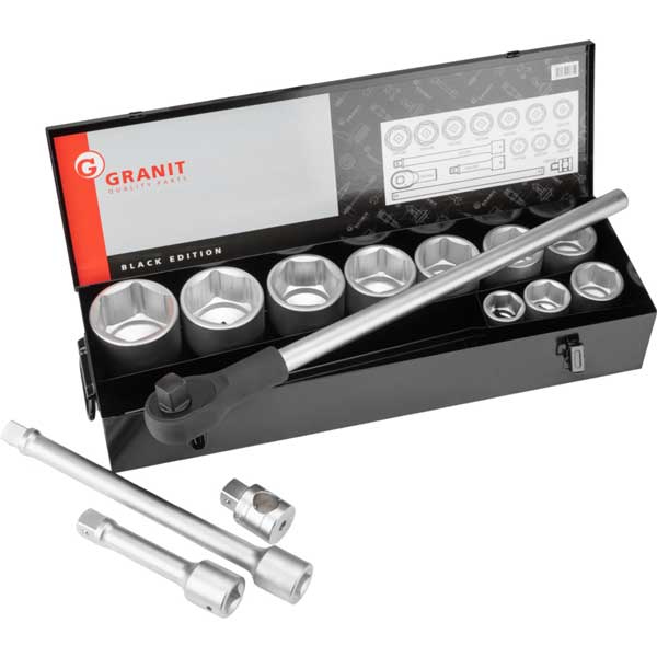 GRANIT BLACK EDITION 1″ socket wrench set, 14 pcs