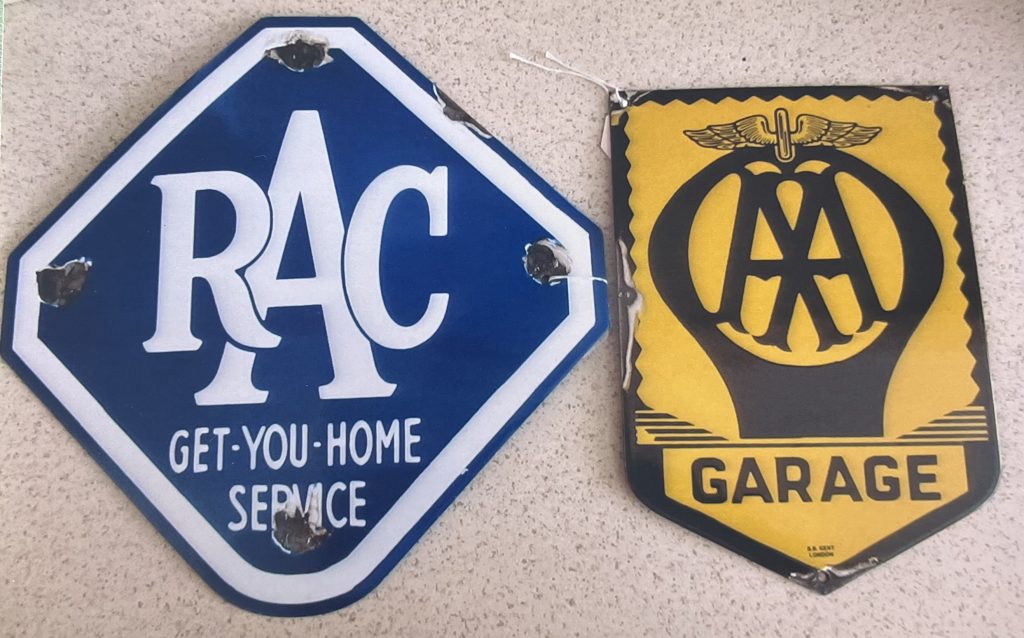 RAC and AA enamel signs