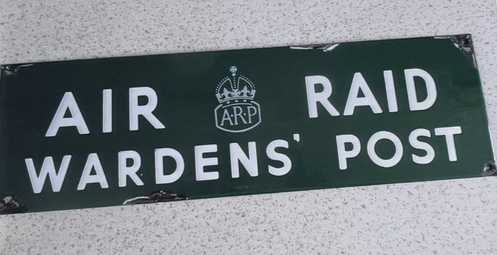 Air Raid Wardens' Post enamel sign