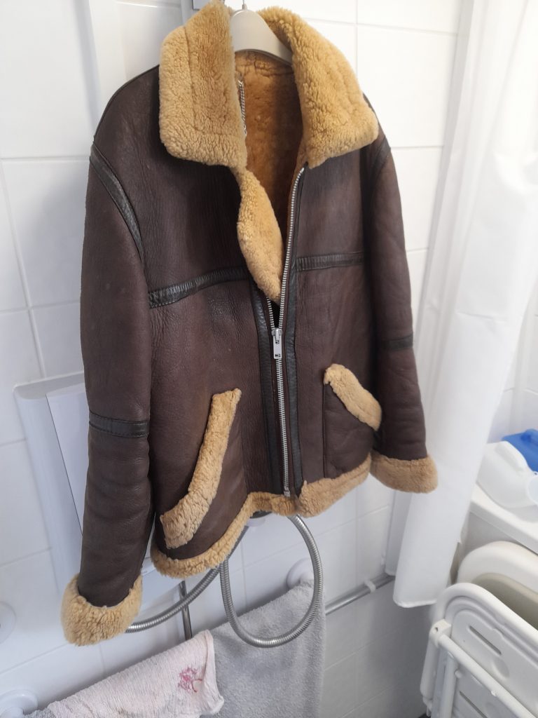 Old Brown Leather sheepskin Flying Jacket
