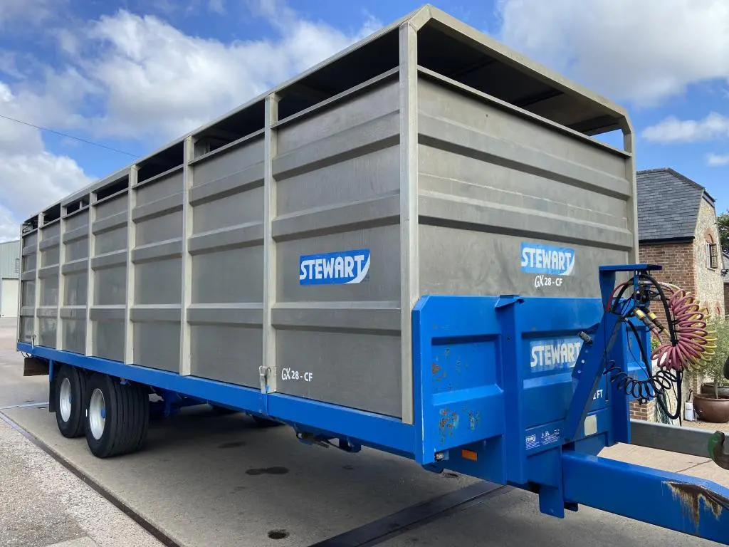Stewart GX12 FT 12 ton flat trailer with livestock container, 09/2017