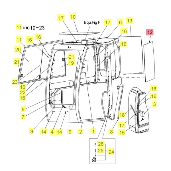 Yanmar Genuine LH Rear Window Glass SV100-1