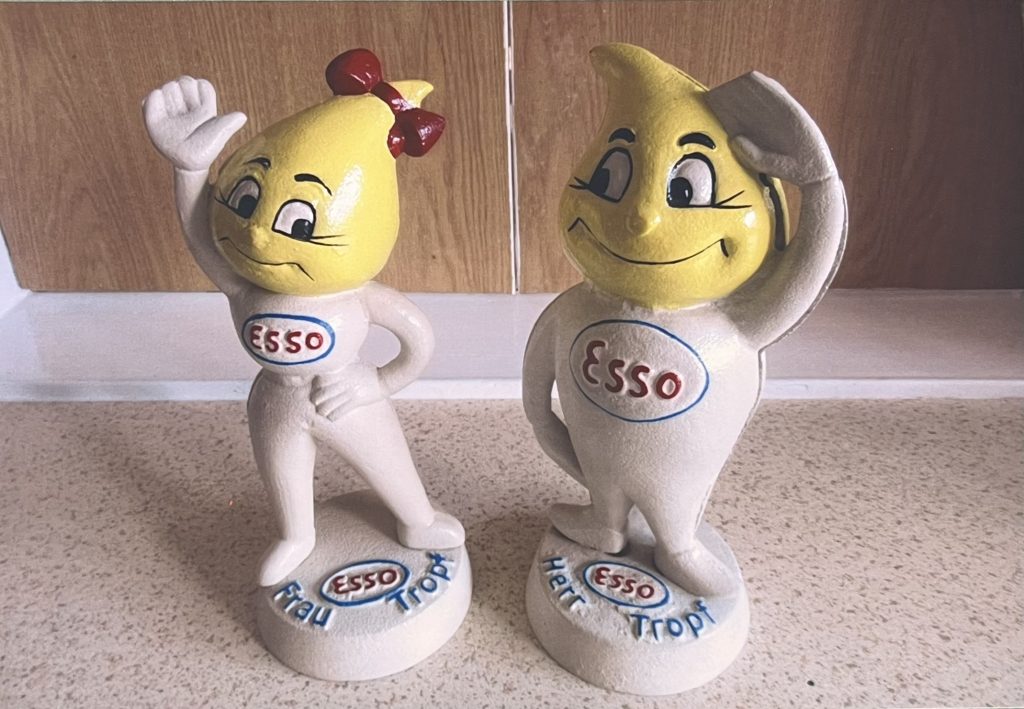 Pair Esso Oil Drip Lady Man Money Boxes