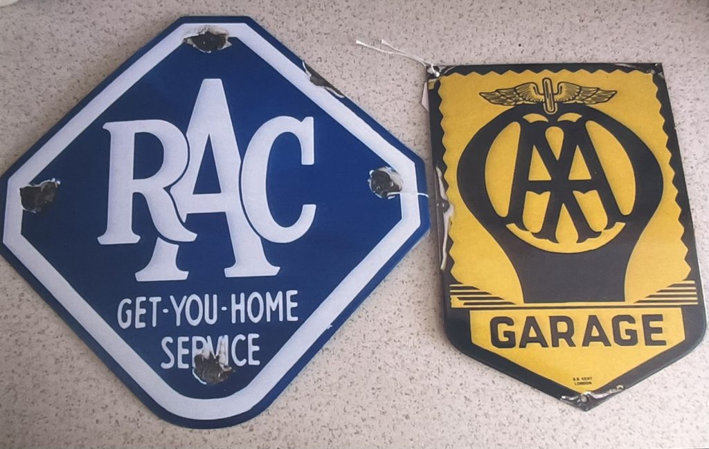 2 enamel signs