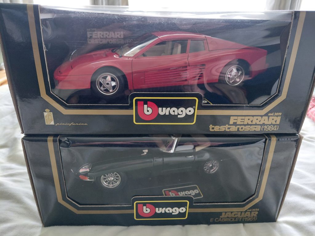 Bburago Ferrari Testarossa and Jaguar E Cabriolet Models