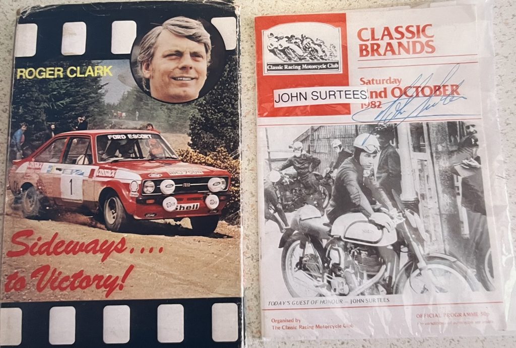 Signed Book Roger Clark Sideways To Victory and Signed Program John Surtess 1982