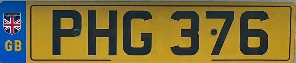 Personalised number plate PHG 376 on retention certificate